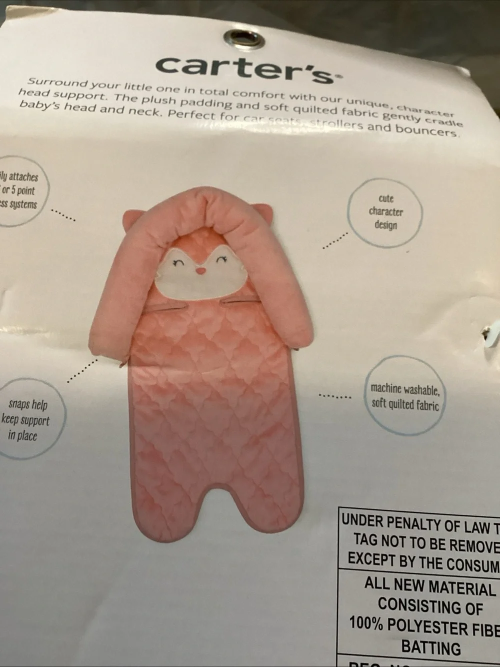 Carter's Pink Plush Novelty Head Support Pillow - Cute Character
